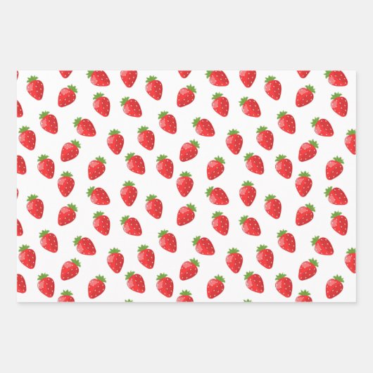 イチゴをテーマにした3ピース ラッピングペーパーシート (正面)