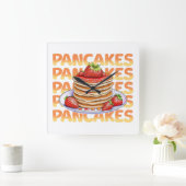 イチゴをトッピングしたパンケーキ スクエア壁時計 (ホーム)