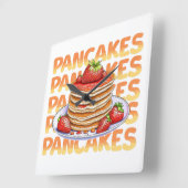 イチゴをトッピングしたパンケーキ スクエア壁時計 (傾斜)