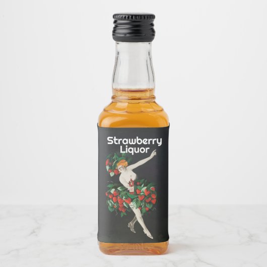 イチゴを持った女性アールヌーボー リキュールボトルラベル (正面)