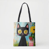 イチゴを持つ面白い黒猫 トートバッグ (正面)