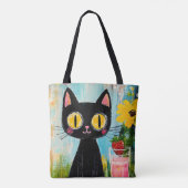 イチゴを持つ面白い黒猫 トートバッグ (裏面)