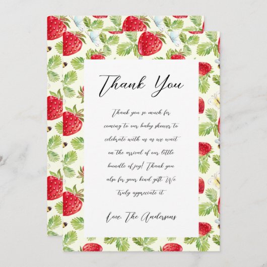イチゴエレガントベビーシャワーサンキューカード サンキューカード (正面/裏面)