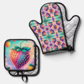 イチゴカラフル 鍋つかみ&鍋敷きセット (正面/裏面)