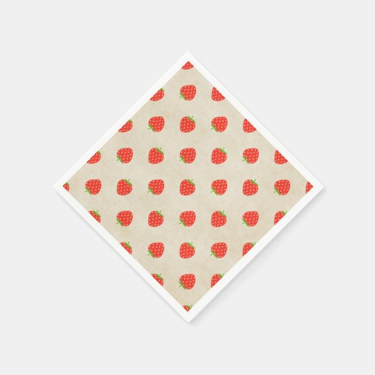 イチゴガーリーヴィンテージ素朴イチゴプリント スタンダードカクテルナプキン (角)
