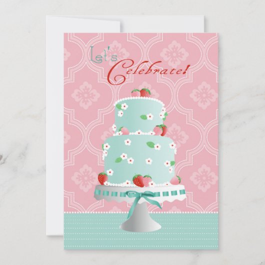 イチゴケーキ誕生日 招待状 (正面)