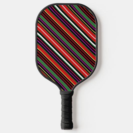 イチゴストライプの – 赤、緑、黒ストライプの ピックルボールラケット (正面)