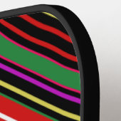 イチゴストライプの – 赤、緑、黒ストライプの ピックルボールラケット (左詳細)