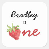 イチゴテーマチューリング1歳の誕生日 スクエアシール (正面)