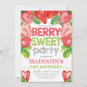 イチゴテーマ誕生日かわいい 招待状 (正面)