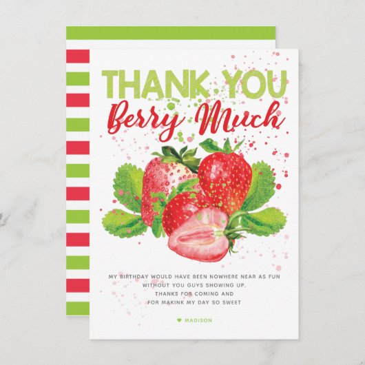 イチゴテーマ誕生日 サンキューカード (正面/裏面)