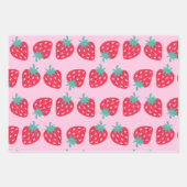 イチゴデイジーパターンピンク赤 ラッピングペーパーシート (正面3)