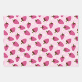 イチゴデイジーフローラルパターガーリーンピンク ラッピングペーパーシート (正面)