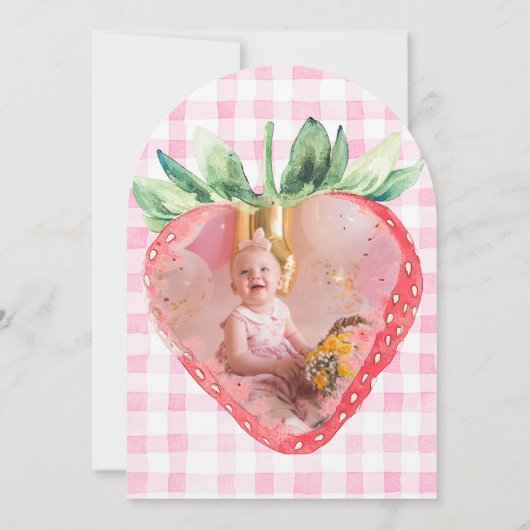 イチゴデイジーベリーファーストフォトアーチ誕生日 招待状 (裏面)