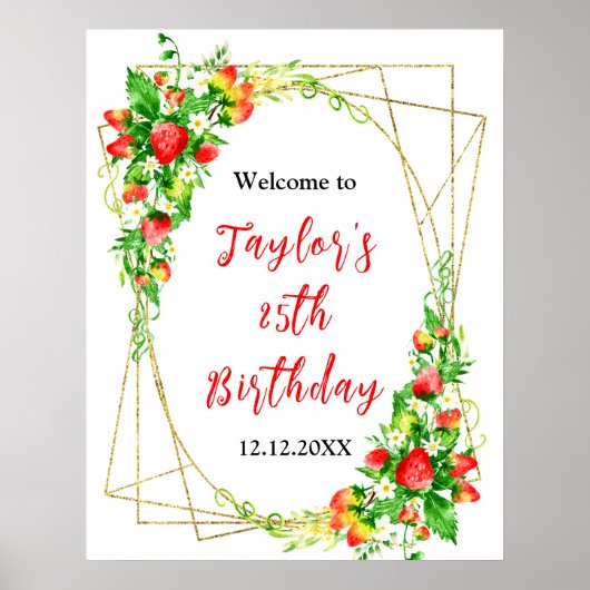 イチゴデイジー誕生日パーティーウェルカムサイン ポスター (正面)