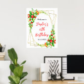 イチゴデイジー誕生日パーティーウェルカムサイン ポスター (ホームオフィス)