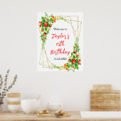 イチゴデイジー誕生日パーティーウェルカムサイン ポスター (キッチン)