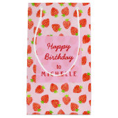 イチゴパかわいらしターンパーソナライズされた誕生日 スモールペーパーバッグ (正面)