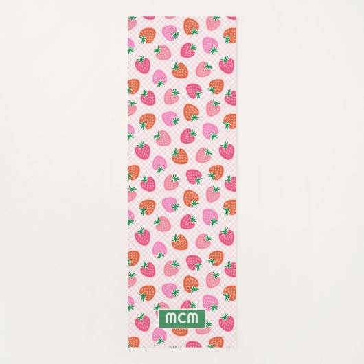 イチゴパーソナライズされたチェックのクリスマスピンク ヨガマット (正面)