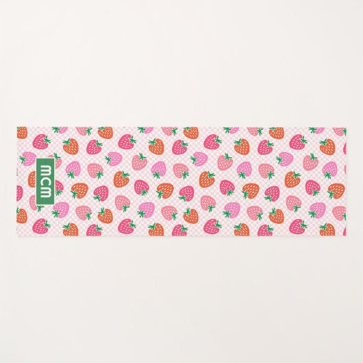 イチゴパーソナライズされたチェックのクリスマスピンク ヨガマット (正面(横))