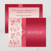 イチゴピンクとアイボリーの花柄返信カード 招待状 (正面/裏面)