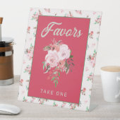 イチゴピンク&グリーンの花の景品 1つお取りください 台座サイン (インサイチュ)