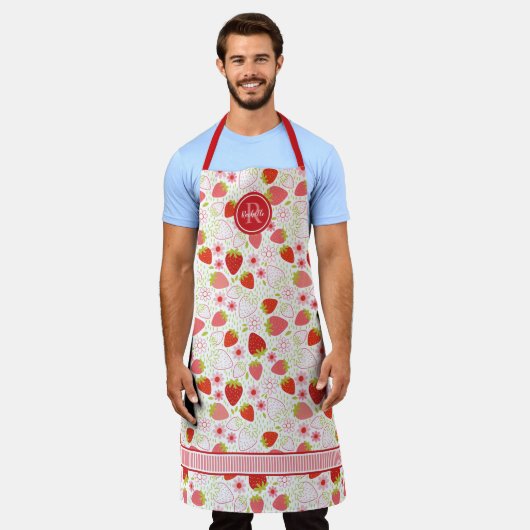 イチゴフルーツのモノグラム エプロン (着用した状態)