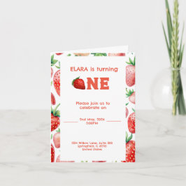 イチゴフレームパターン付き誕生日 招待状