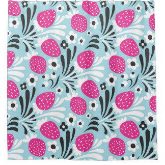 イチゴフローラ：ピンクベリーシームレス。 シャワーカーテン