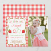 イチゴベリースイートピンクレッドファースト誕生日 招待状 (正面/裏面)