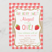 イチゴベリースイートピンクレッドファースト誕生日 招待状 (正面/裏面)