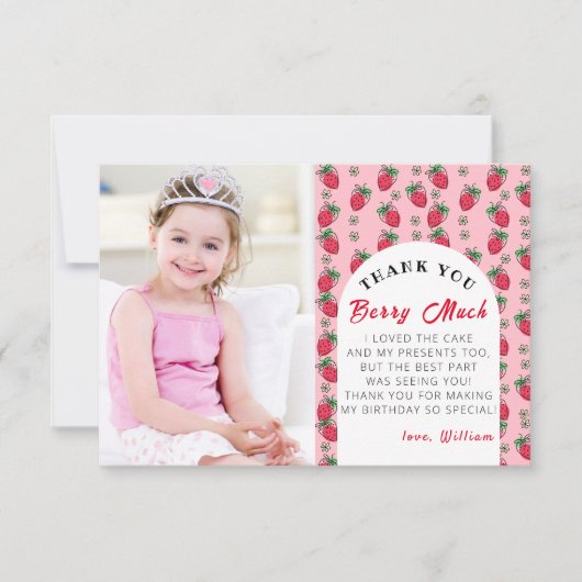イチゴベリーラージーガール誕生日と写真 サンキューカード (正面)