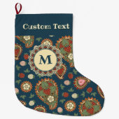 イチゴペイズリーパターンクリスマスストッキング ラージクリスマスストッキング (正面)