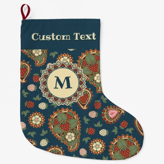 イチゴペイズリーパターンクリスマスストッキング ラージクリスマスストッキング (正面)