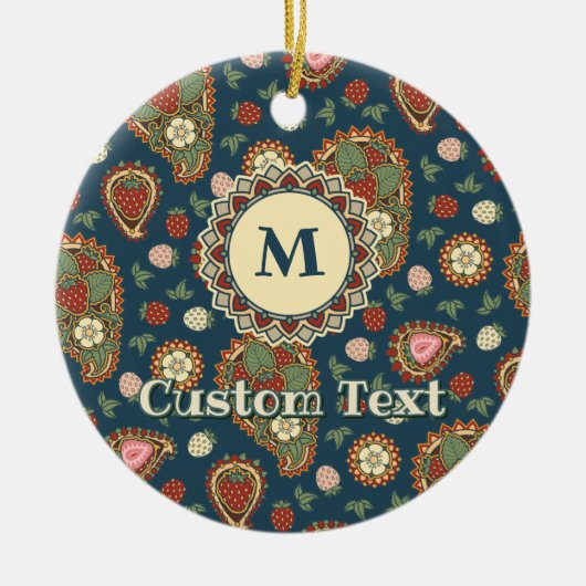 イチゴペイズリー模様セラミックオーナメント セラミックオーナメント (正面)