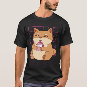 イチゴミルクを飲む猫 Tシャツ