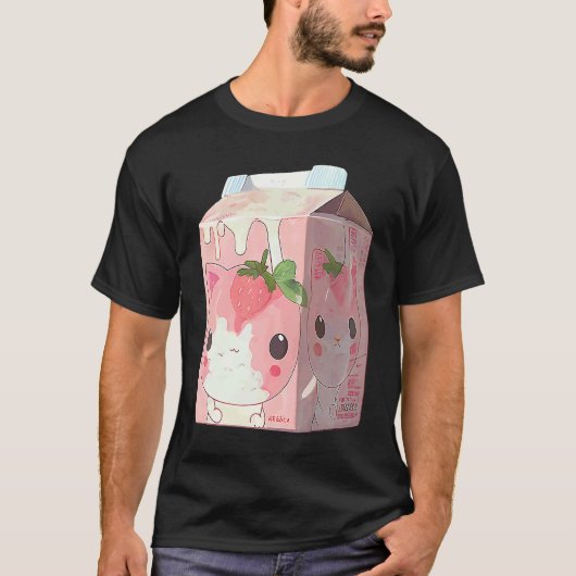イチゴミルクセーキ猫 4 Tシャツ (正面)