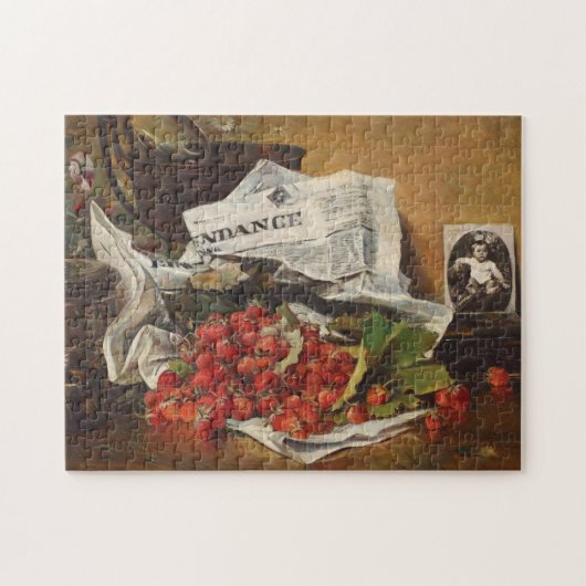 イチゴヴィンテージ春フルーツon新聞 ジグソーパズル (横)