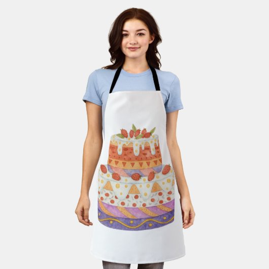 イチゴ二段ケーキ エプロン (着用した状態)