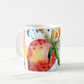 イチゴ健康食品。水彩の背景が悪い コーヒーマグカップ (正面左)
