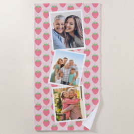 イチゴ写真コラージュ ビーチタオル