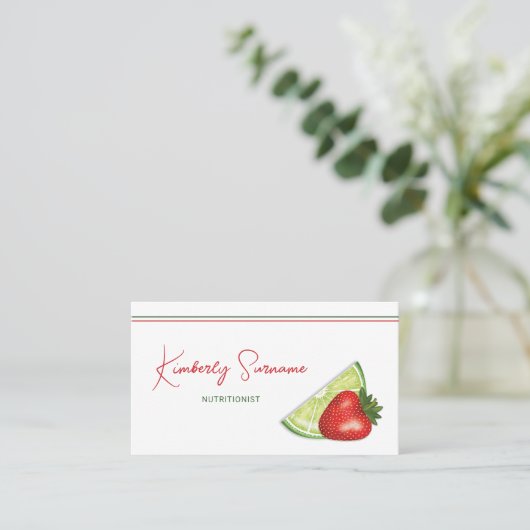 イチゴ及びライム果実のスライス栄養士 名刺 (スタンド正面)