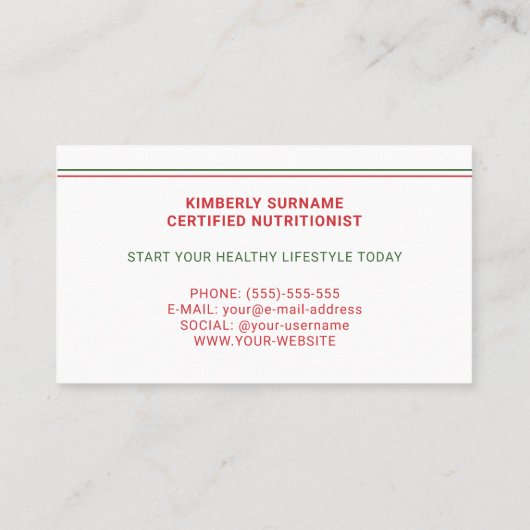 イチゴ及びライム果実のスライス栄養士 名刺 (裏面)