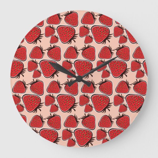 イチゴ喜び：ヴィンテージパターンチャーム。 ラージ壁時計 (正面)