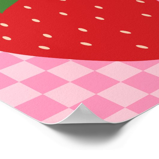 イチゴ市松模様にレトロフルーツピンクと赤 ポスター (角)