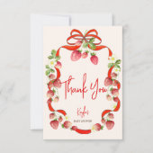 イチゴ弓リボンコケットベビーシャワー サンキューカード (正面)
