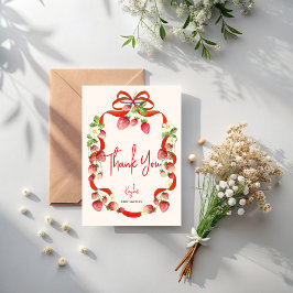 イチゴ弓リボンコケットベビーシャワー サンキューカード