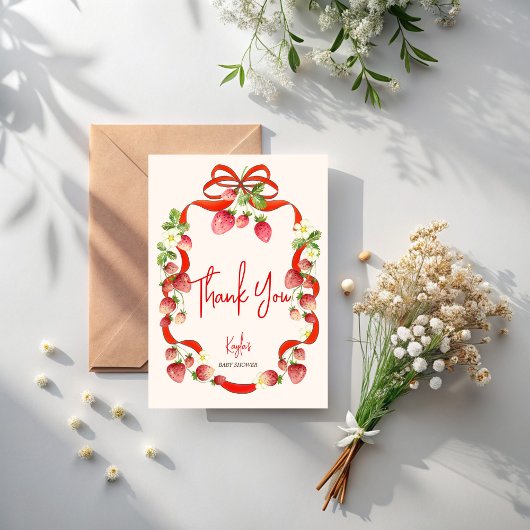 イチゴ弓リボンコケットベビーシャワー サンキューカード