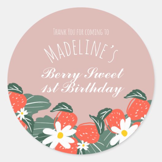 イチゴ手描き植物園誕生日 ラウンドシール (正面)