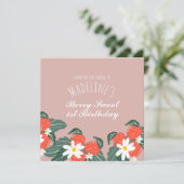 イチゴ手描き植物誕生日  サンキューカード (スタンド正面)